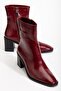 Burgundy Women's Thick Heeled Boots Patent Leather Blunt Toe Flat Bottom