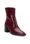 Burgundy Women's Thick Heeled Boots Patent Leather Blunt Toe Flat Bottom - 3