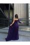 Crepe Glittery Fabric One-Shoulder Detail Tailed Evening Dress 583031 PURPLE - 3