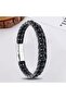 6mm Matte Onyx Stone Leather Cord and Steel Bracelet - 2