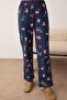 Kadın Lacivert %100 Pamuklu Yılbaşı Temalı Gömlek Yaka Örme Pijama Takımı THMAW26PT00172 - 4
