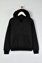 Teen Siyah Kapüşonlu Kalın İçi Polarlı Yarım Pat Fermuarlı Cepli Örme Sweatshirt TWOAW26SW00160 - 5