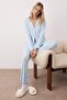 Mavi Termal Kumaşlı Gömlek Yaka Örme Pijama Takımı THMAW26PT00120 - 2