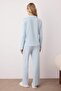 Mavi Termal Kumaşlı Gömlek Yaka Örme Pijama Takımı THMAW26PT00120 - 4