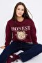 Teen Bordo Kalın İçi Polarlı Ayıcık Baskılı Regular/Normal Kesim Örme Sweatshirt TWOAW26SW00199