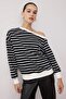 Siyah Çizgili Açık Omuzlu Oversize/Geniş Kalıp İnce Örme Sweatshirt TWOAW26SW00169