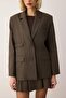 EXCLUSIVE Özel Koleksiyon Vizon Cep Detaylı Ekoseli Oversize Blazer Ceket TWOAW26BC00048 - 5