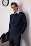 Lacivert Yeni Oversize/Geniş Kesim Yakası Dokuma Polo Yaka Sweatshirt TMNAW26SW00012