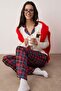 Ekru %100 Pamuklu Ekoseli Kedi Baskılı Örme Pijama Takımı THMAW26PT00153