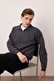 Anthracite New Oversize/Wide Cut Brushed Thessaloniki Stand-Up Collar Sweatshirt Tmnaw26Sw00014 - 5