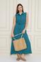 Women's Long Aerobin Dress – Shirt Collar , Sleeveless, Belt Pieces, Side Pocketed Summer Dress- 700-3762385 - 3
