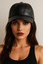 Women's Black Real Leather Adjustable Hat from the Back - 5