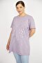 Women's Plus Size Lilac Sequin and Stone Embroidered Crew Neck Blouse 65n36705 - 4