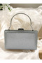 Silver Gray Lame Color Metal Handle Crystal Stone Evening Dress Bag Kına - 2