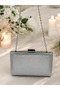 Silver Gray Lame Color Metal Handle Crystal Stone Evening Dress Bag Kına - 4