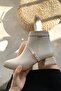 Cream Skin 4 cm Thick Galvanized Heeled Banded Stylish Daily Women's Boots - 5