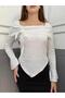 NEW SEASON Crinkled Fabric Asymmetric Cut Ruffled Long Sleeve Blouse 0025 - 3