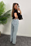Straight Fit Lycra High Waist Wide Leg Slimming Ice Blue Jeans - 3