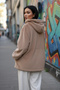 Fluffy Soft Hooded Loose Wide Women's Sweatshirt with Hidden Pockets Milk Coffee Color - 3