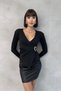 Women's Black Double-Breasted Buckle Detailed Ribbed Knitted Blouse - 5