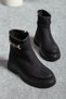 002 Striped Double-Buckle Waterproof Emerald-Detail Zippered Stylish Women's Bootie