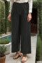 Leather Look Soft Elastic Waist Comfortable Cut 4 Season Black Trousers - 2