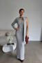 Gray Shawl Detailed One Shoulder Maxi Long Knitwear Wool Dress - 7
