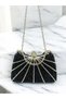 Black Color Stone Silver Detailed Chain Strap Women's Evening Dress Graduation Henna Engagement Prom Bag - 5