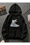 سويت شيرت أسود بقلنسوة مطبوع عليه shoeblackwhite