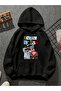Harry V1 Printed Hooded Black Sweatshirt