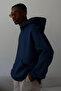 Navy Blue Unisex Soft Fabric Oversize Fit Hooded Sweatshirt Fleece Lined Hooded Sweatshirt - 7