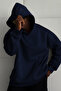 Navy Blue Unisex Soft Fabric Oversize Fit Hooded Sweatshirt Fleece Lined Hooded Sweatshirt - 6