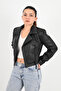 Topaz Women's Genuine Leather Short Crop Leather Jacket Black - 5