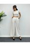 Women's White Pleated Belt Elastic Fabric Palazzo Pants - 4