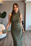 Zero Sleeve Draped Khaki Maxi Dress - 6