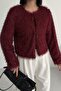 Collarless Imported Tasseled Burgundy Fur Coat - 3