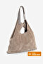 Women's Genuine Leather Shopper Shoulder Bag with Interior Bag Button Closure Filun Taupe Suede - 2