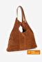 Women's Genuine Leather Shopper Bag with Inner Bag, Button Closure Shoulder Bag, Filun Tan Suede - 2