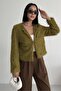 Collarless Imported Tasseled Mustard Color Fur Coat - 2