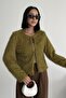 Collarless Imported Tasseled Mustard Color Fur Coat - 7