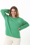 Women's Plus Size Green Crew Neck Long Sleeve Blouse 65N37498 - 4