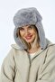 Gray Faux Fur Women's Beret Hat with Earmuffs - 3
