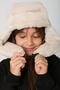 Girl's Beige Plush Furry Beret - Snap Hat with Headphones - 3