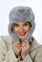 Gray Faux Fur Women's Beret Hat with Earmuffs - 2