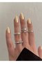 Silver Color Set of 5 Vintage Patterned Rings - 2