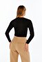 Square Neck Long Sleeve Blouse with Chest Pad Detail Black - 5