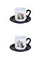 Cute Kitten Printed Black Set of 4 Porcelain Turkish Coffee Cups - 3