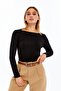 Boat Neck Long Sleeve Blouse Black