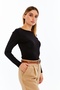 Boat Neck Long Sleeve Blouse Black - 3