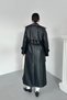 Women's Long Faux Leather Belted Buttoned Pocketed Slit Double-Breasted Collar Trench Coat - 9
